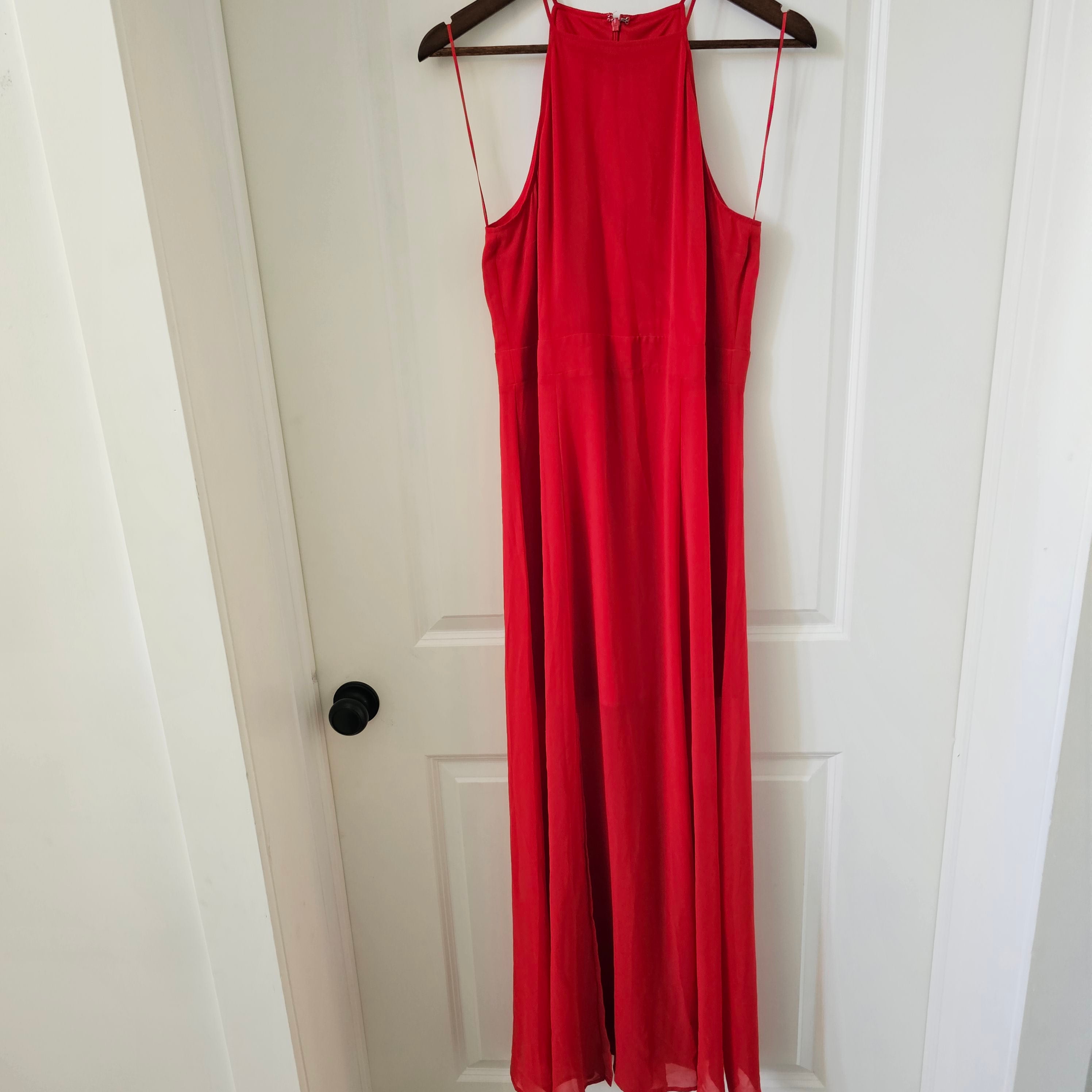 Red Floor Length Express Halter Top Dress