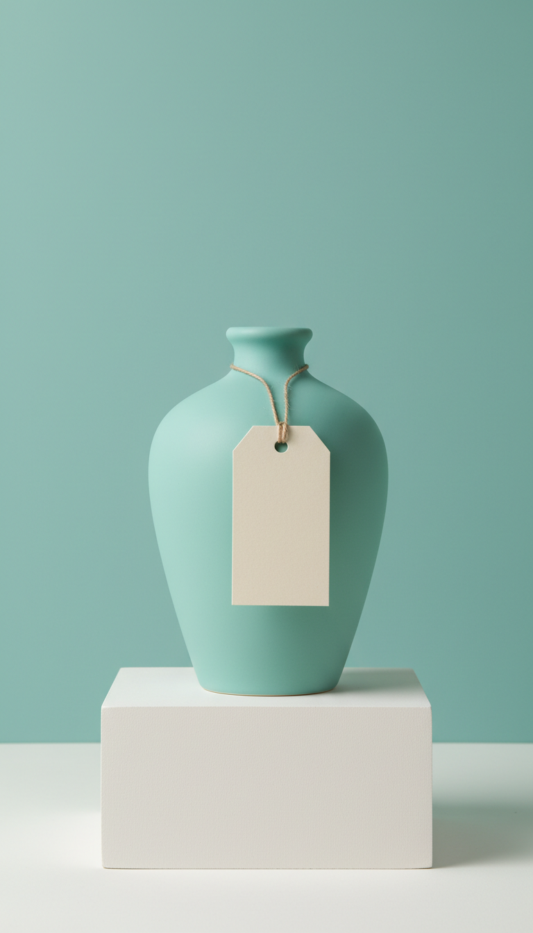 Minty Teal Ceramic Vase With Handwritten Tag